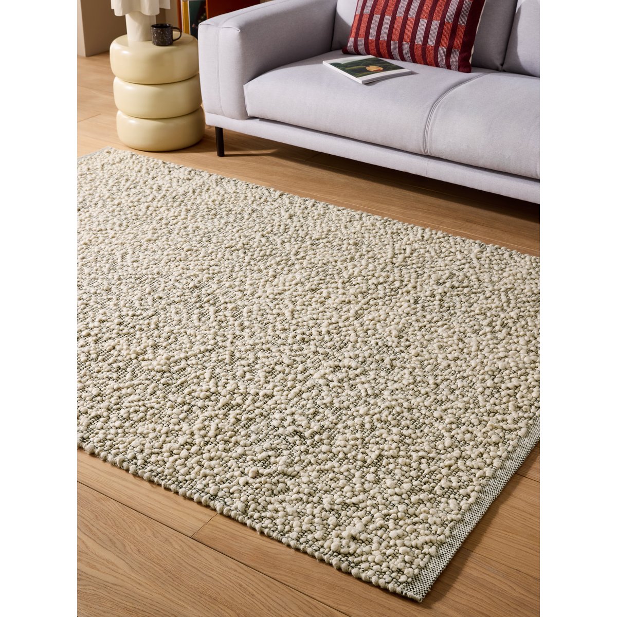 Tapis de salon et chambre tissé plat en laine MARCEL gris, NOVATREND