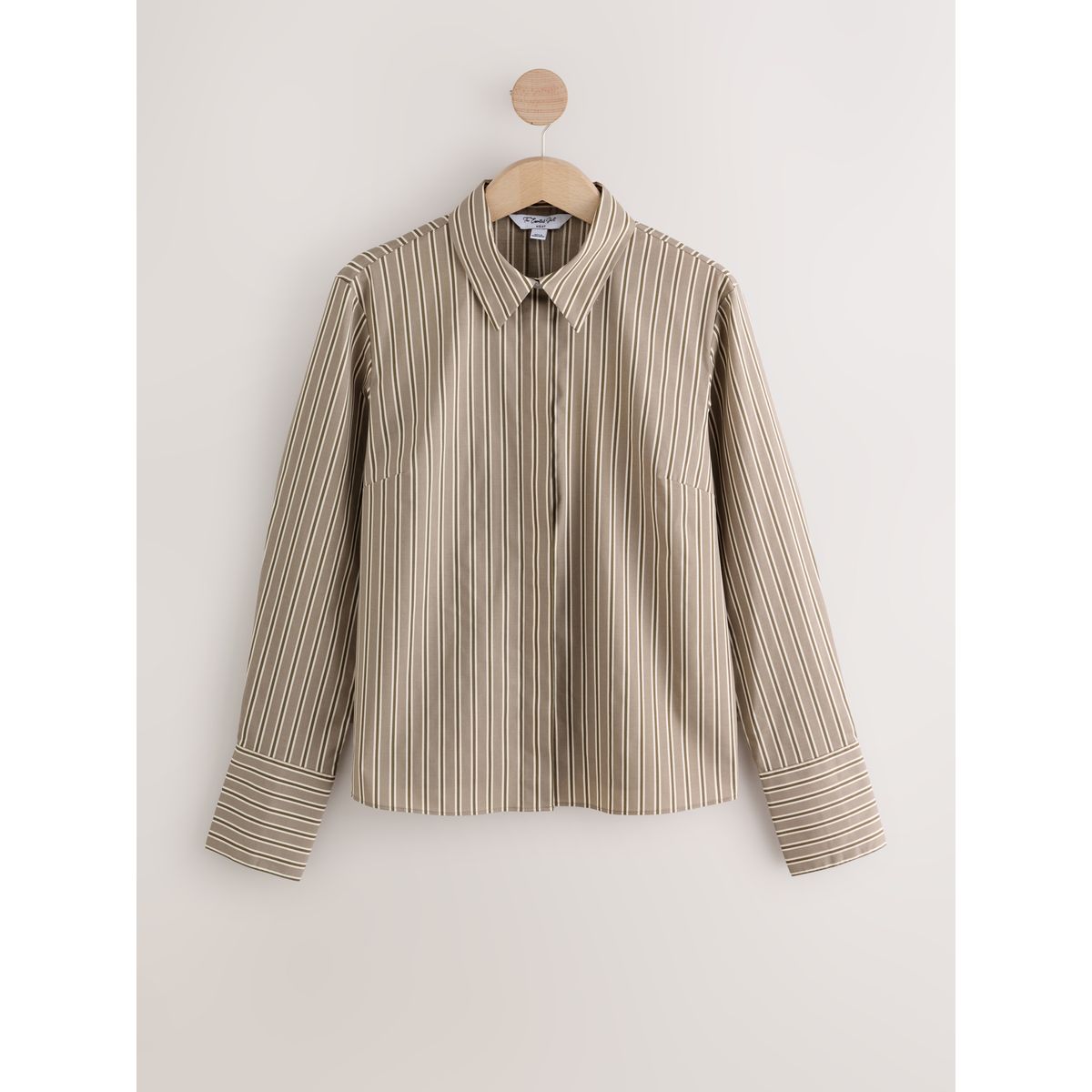 Chemise stretch ajustée à manches longues rayures marron moka, NEXT