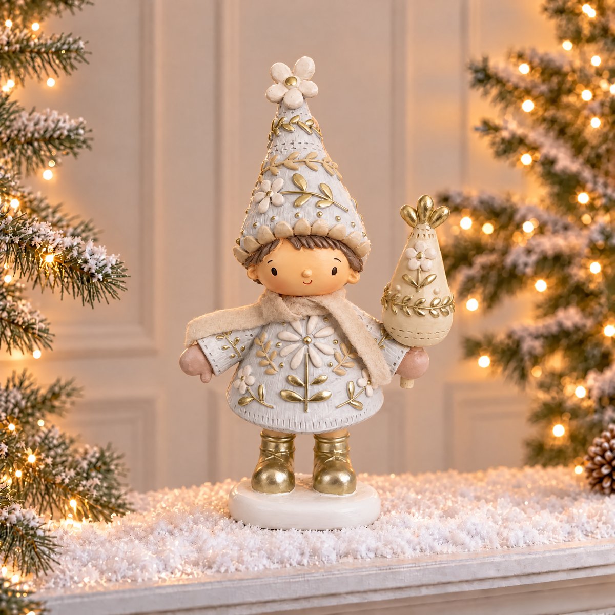 Figurine garçon de noël décorative artificielle H22 ELFIE beige, SIA