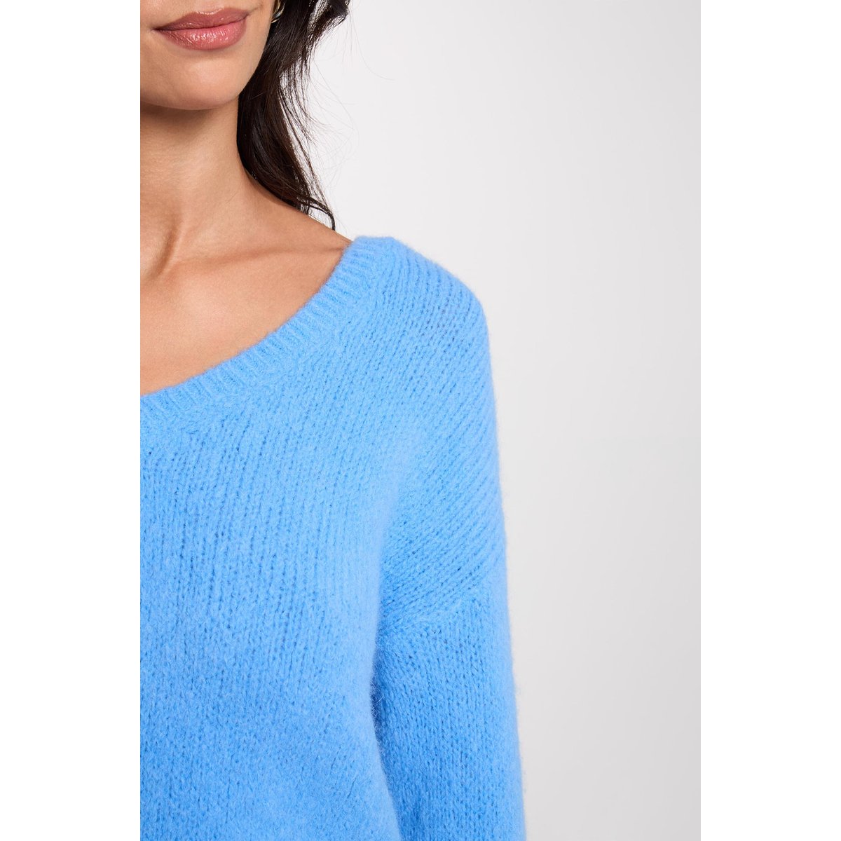 Pull col v manches longues bleu, MORGAN