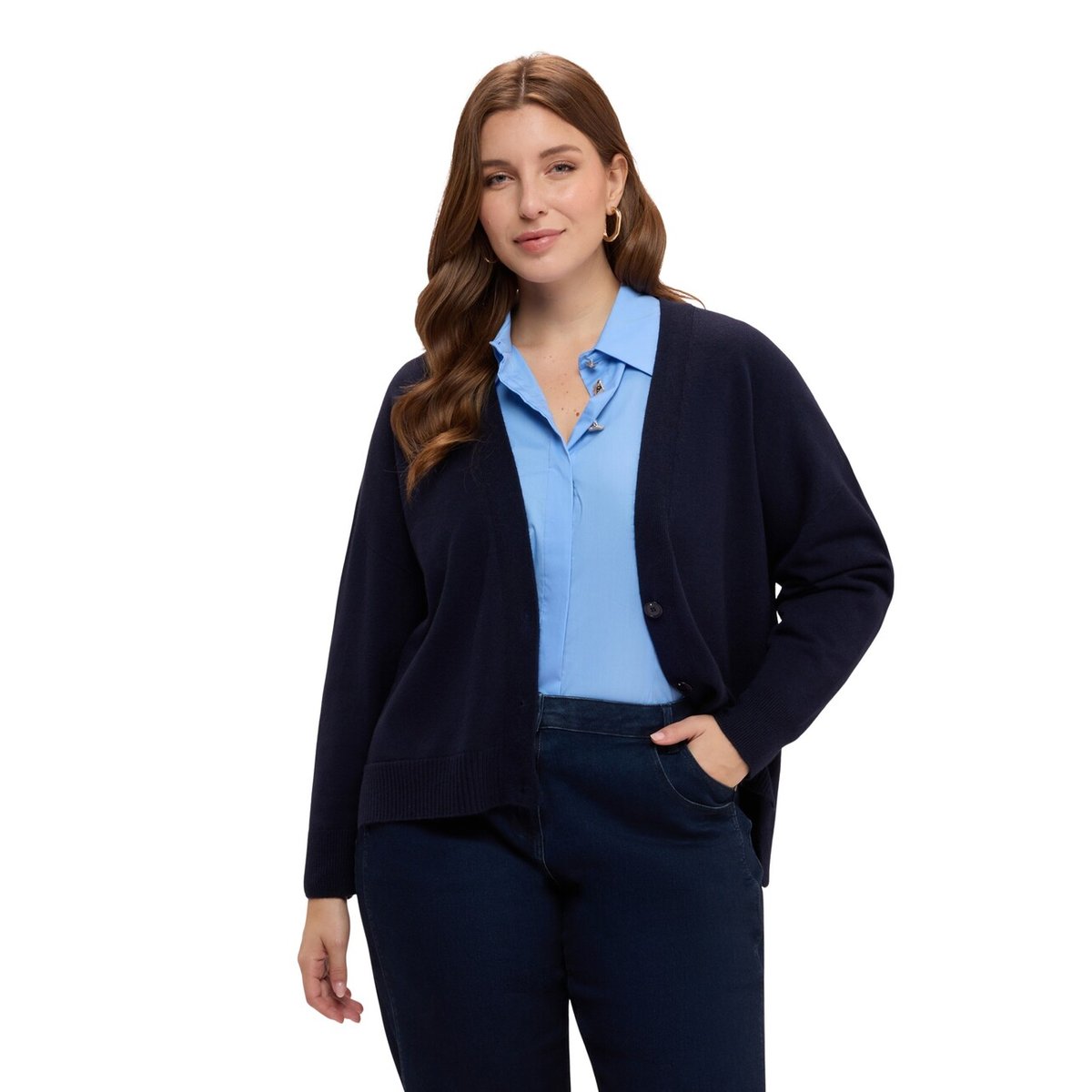 Cardigan col en V bleu, FIORELLA RUBINO
