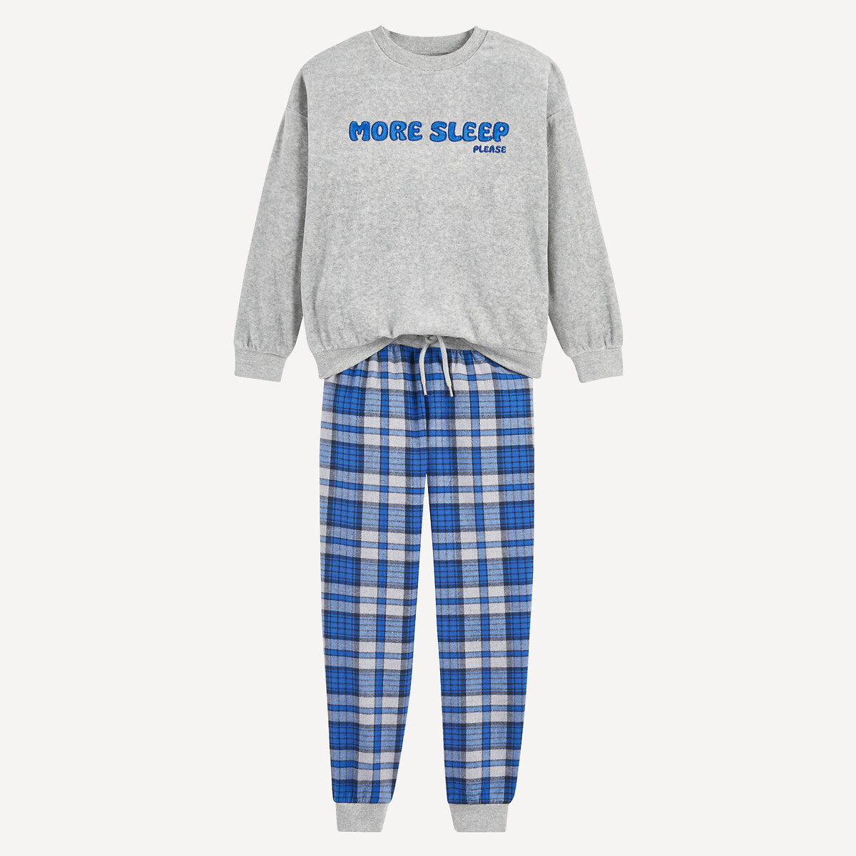 Pyjama à message et pantalon à carreaux gris/bleu marine, LA REDOUTE COLLECTIONS