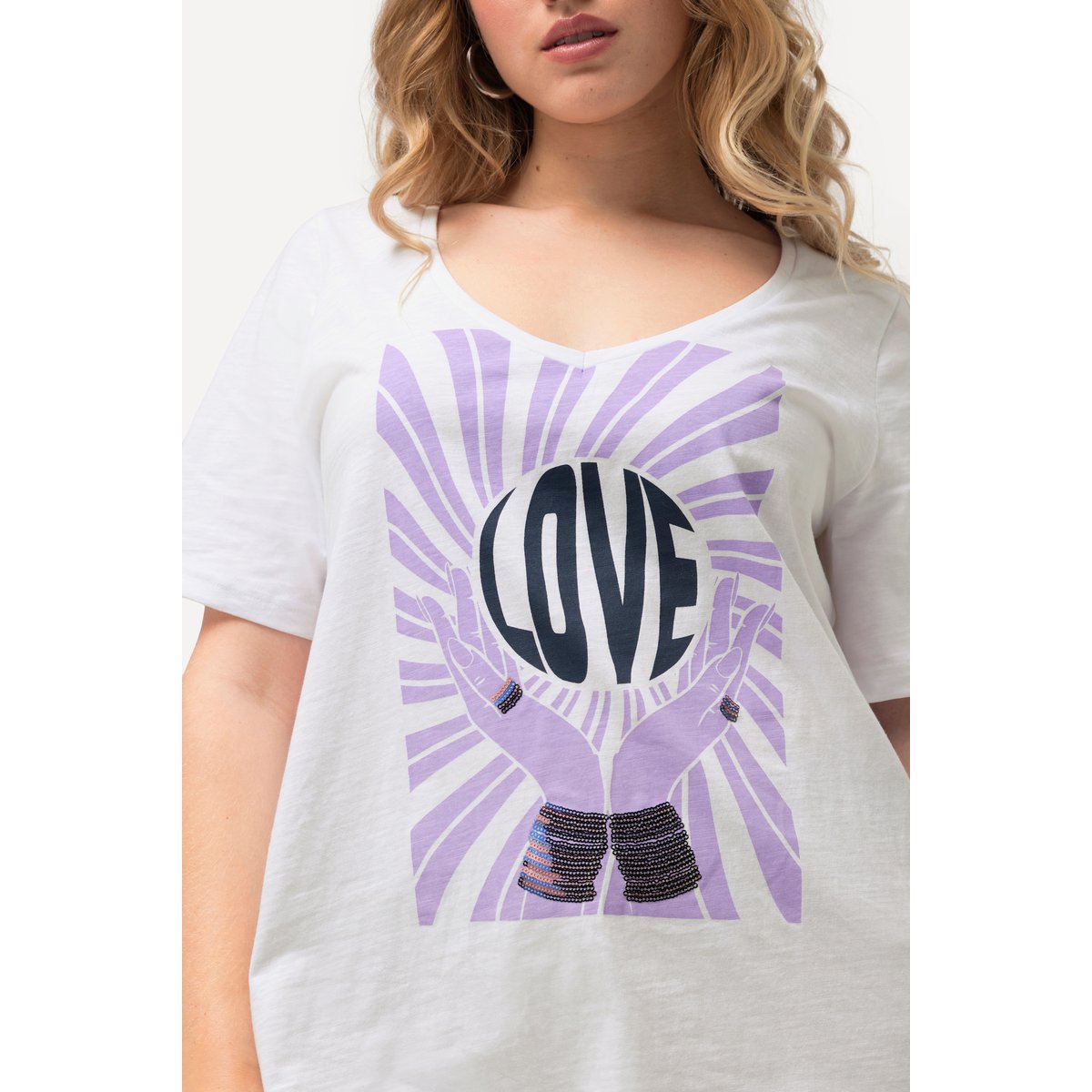 T-shirt à paillettes blanc neige, ULLA POPKEN