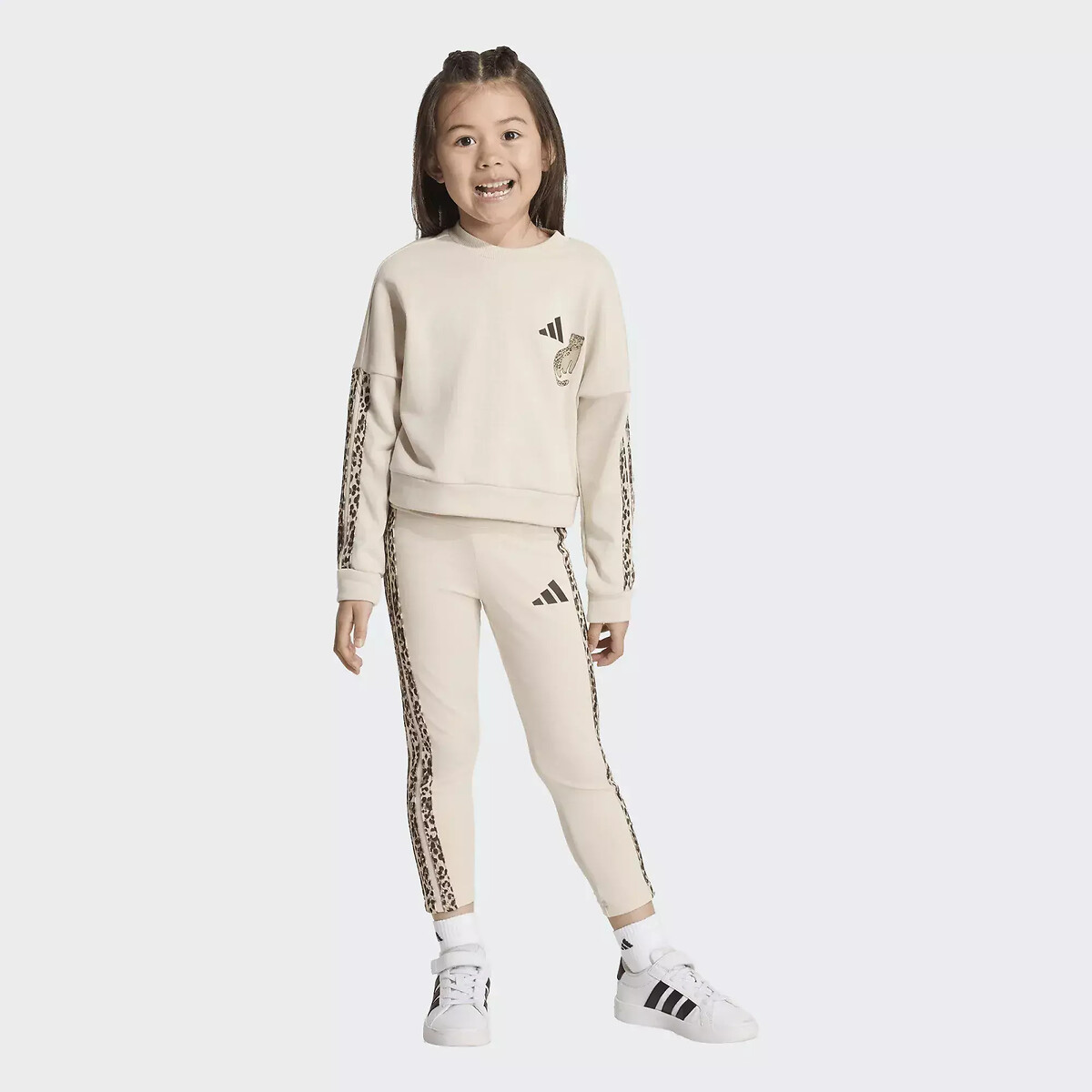 Fleece-Set mit Leopardenmuster beige, ADIDAS SPORTSWEAR