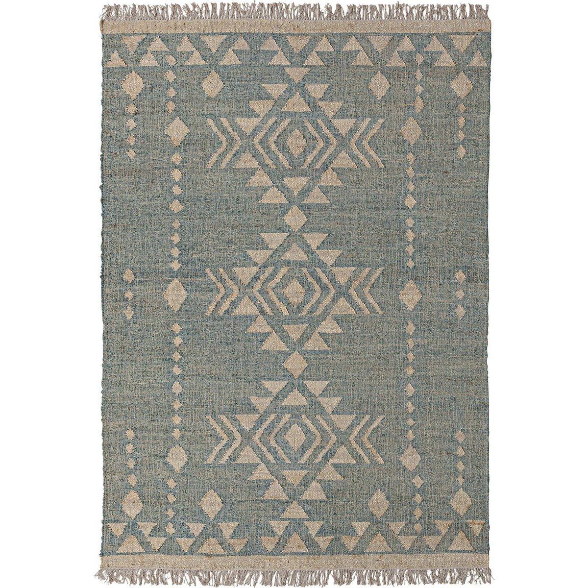 Tapis classique en jute et laine bleu profond naturel et beige, RECOLLECTION