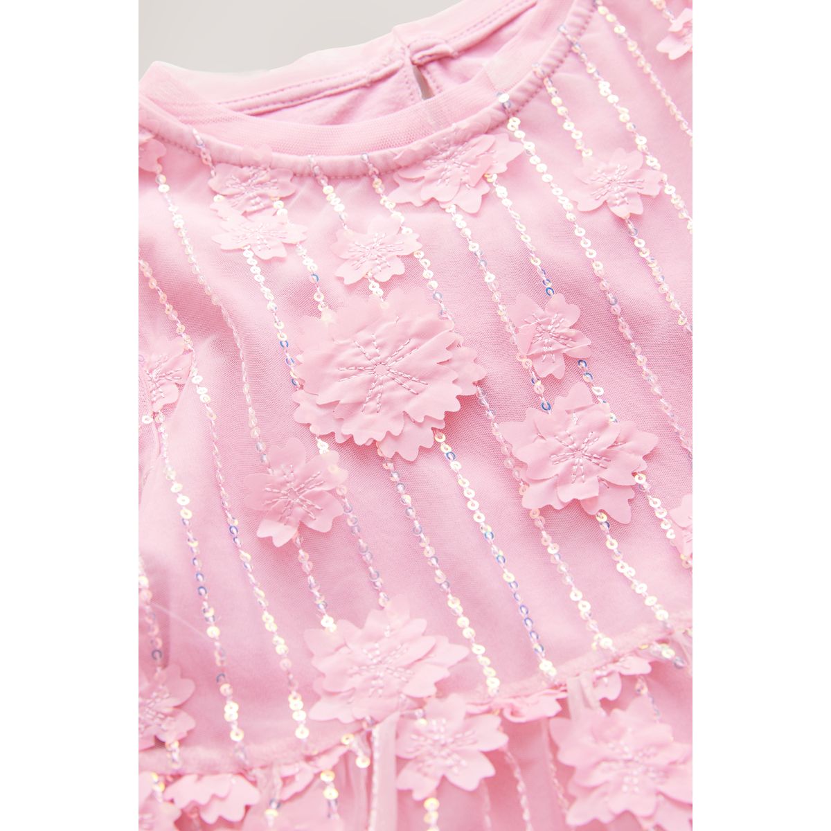 Robe de soirée en mesh florale à sequins rose, NEXT