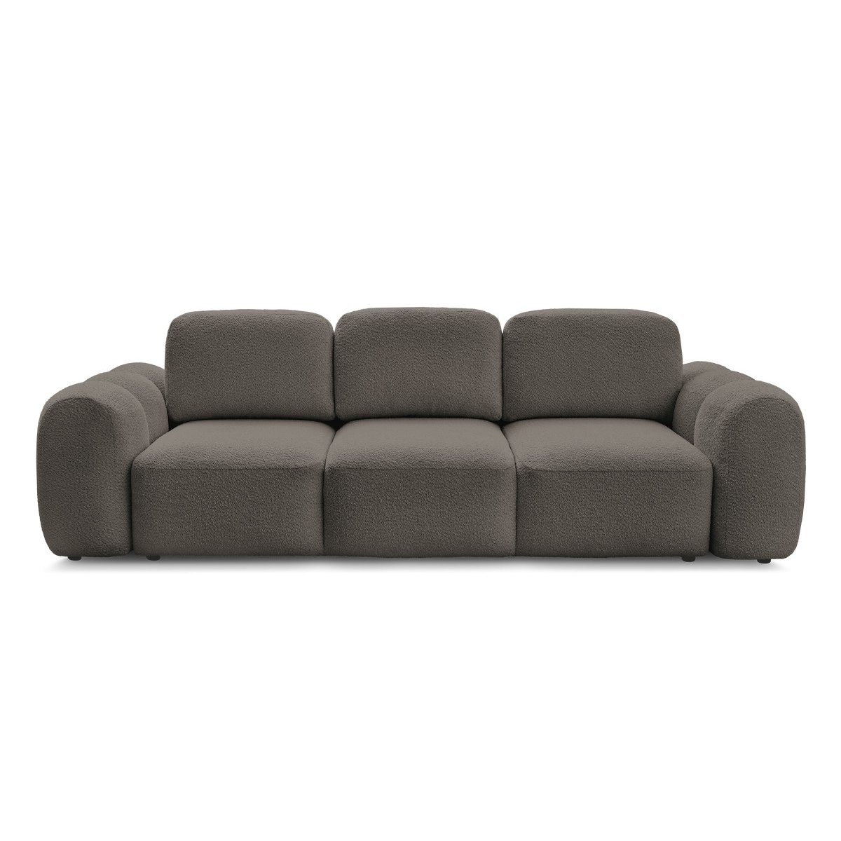 Canapé droit convertible 3 places en tissu bouclette, MONTAIGNE marron, BOBOCHIC