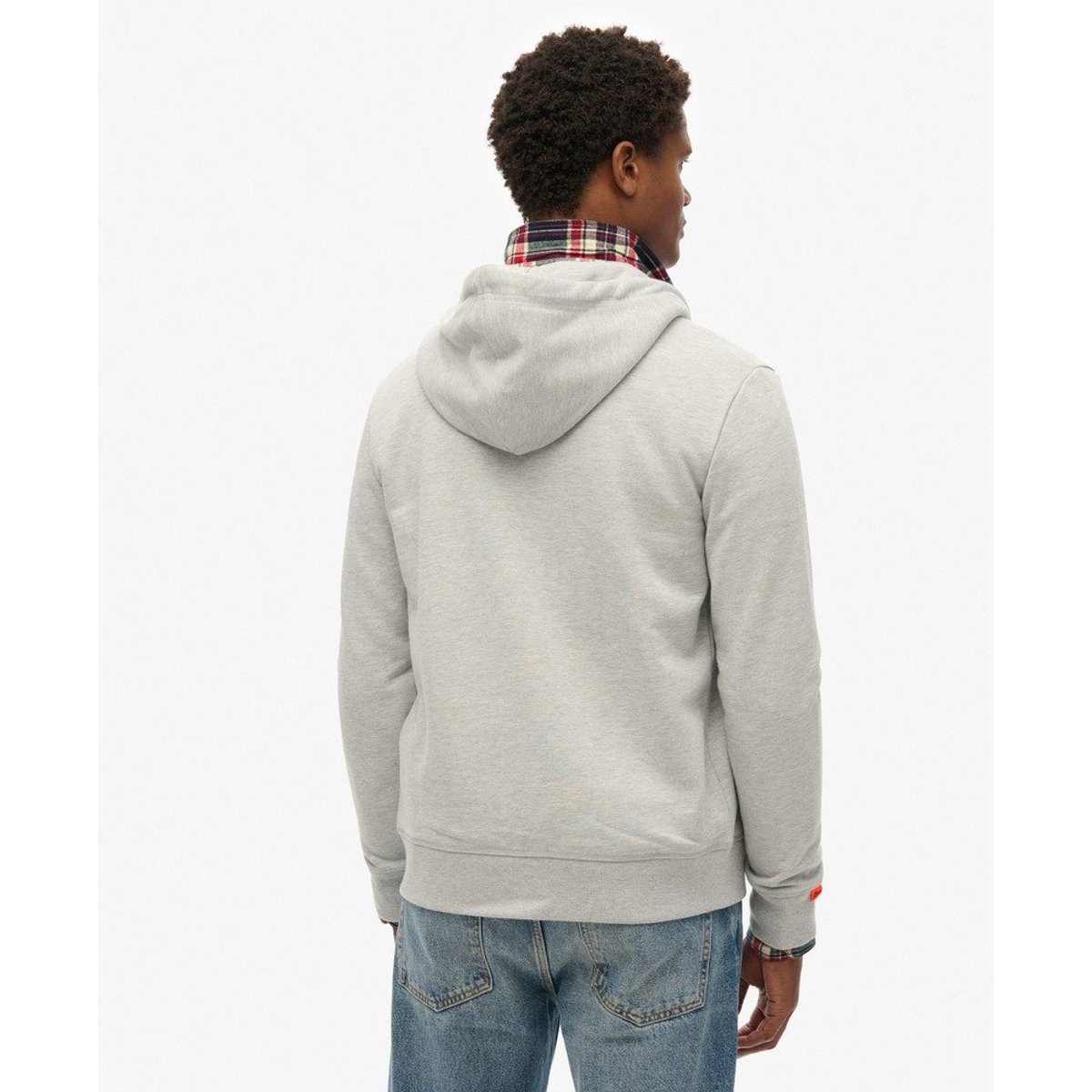 Sweat à capuche zippé et brodé Vintage Logo gris moyen chiné, SUPERDRY