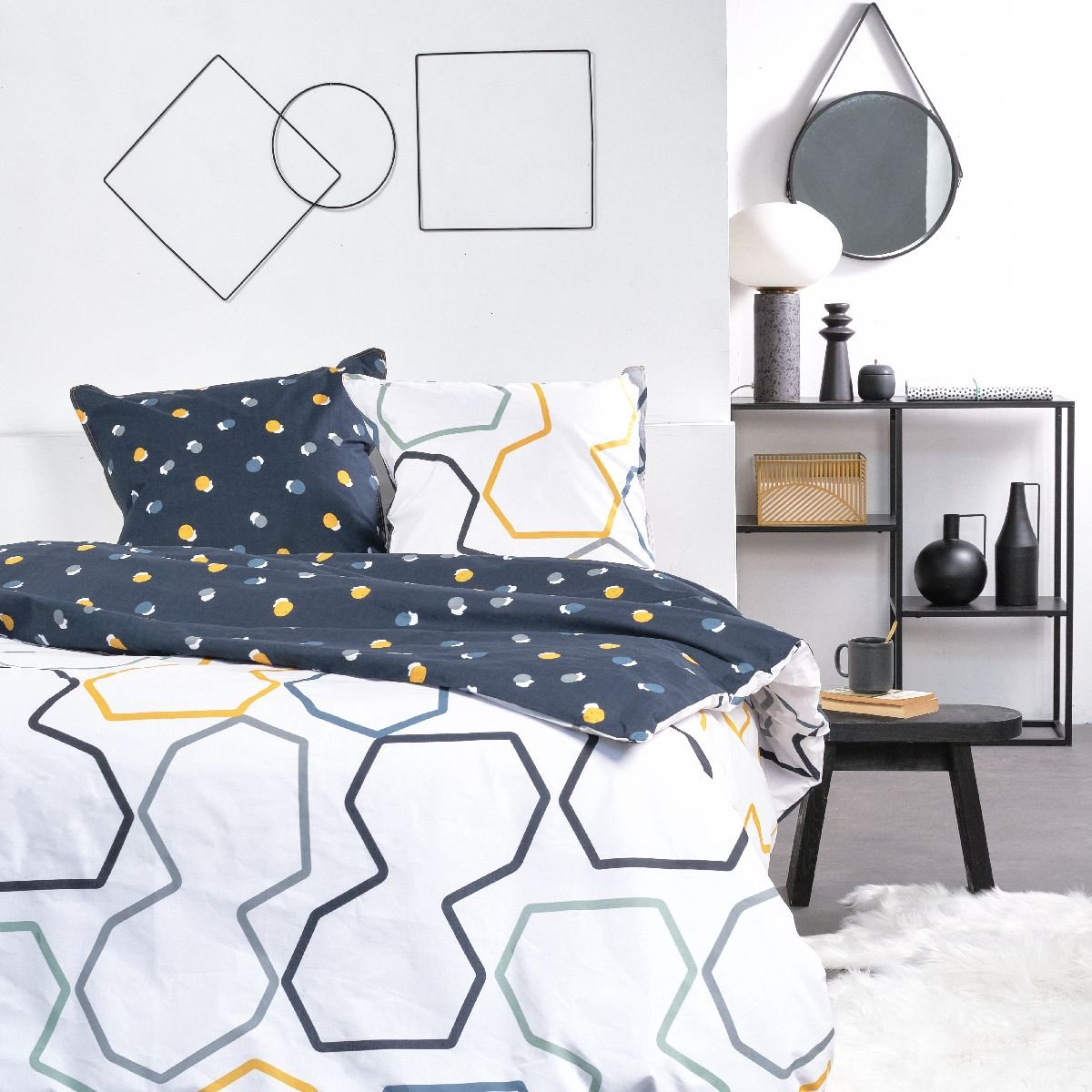 Parure de lit imprimé Graphique coton SUNSHINE PAO blanc, TODAY