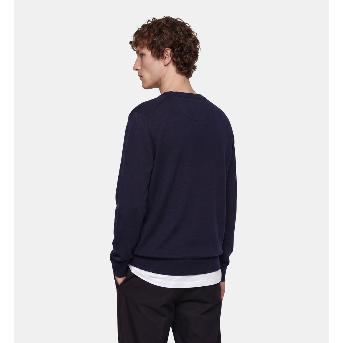 Pull droit tuton col v coton bio bleu marine, GALERIES LAFAYETTE