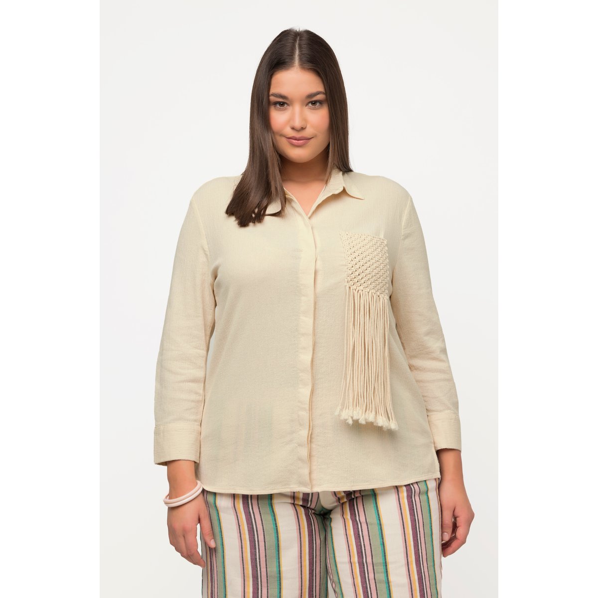 Chemisier en coton bio texturé. Col chemise pop corn, ULLA POPKEN