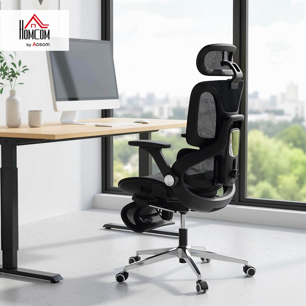 Chaise de bureau Maille (100% polyester) Noir noir, HOMCOM