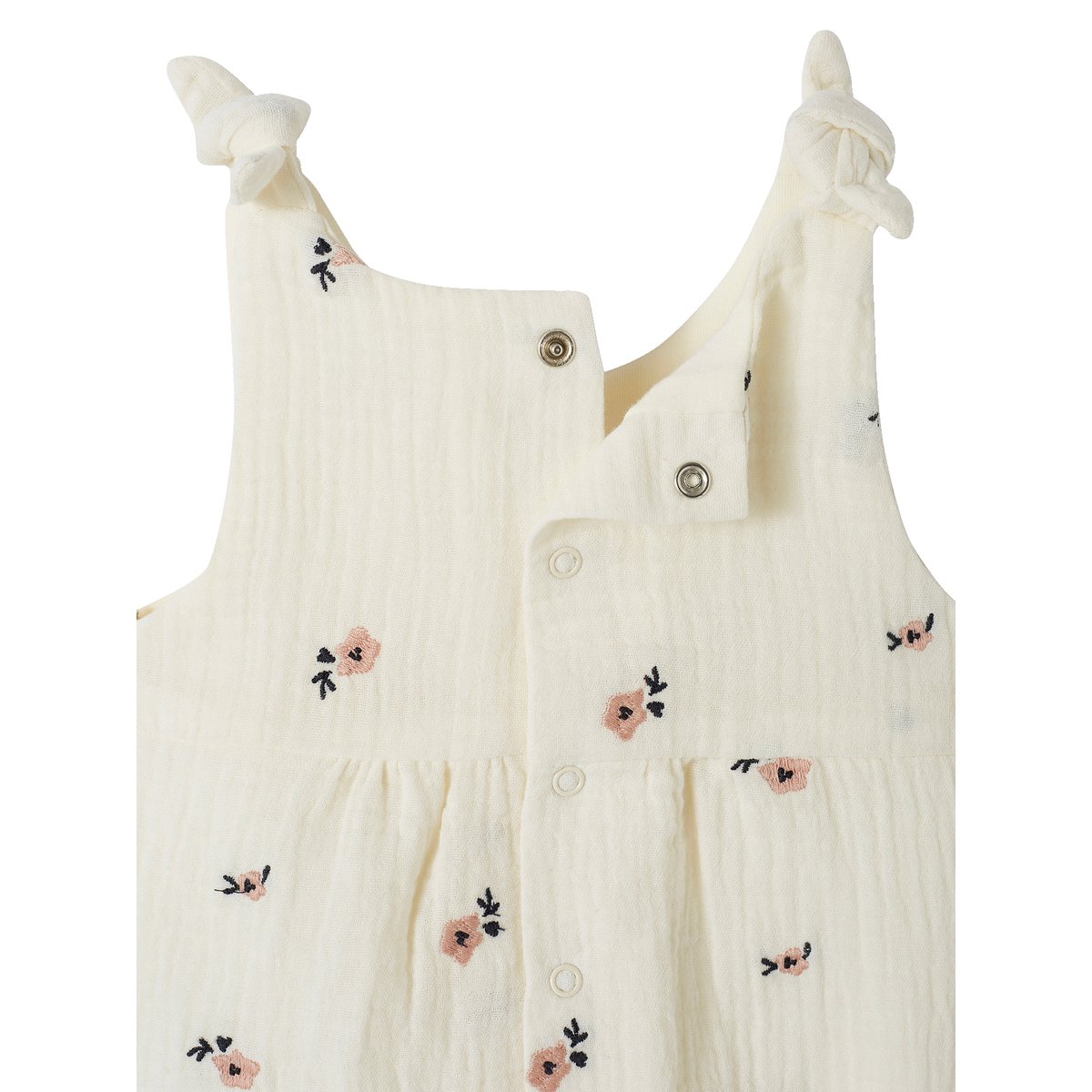Combinaison bébé naissance brodée en gaze de coton écru, VERTBAUDET