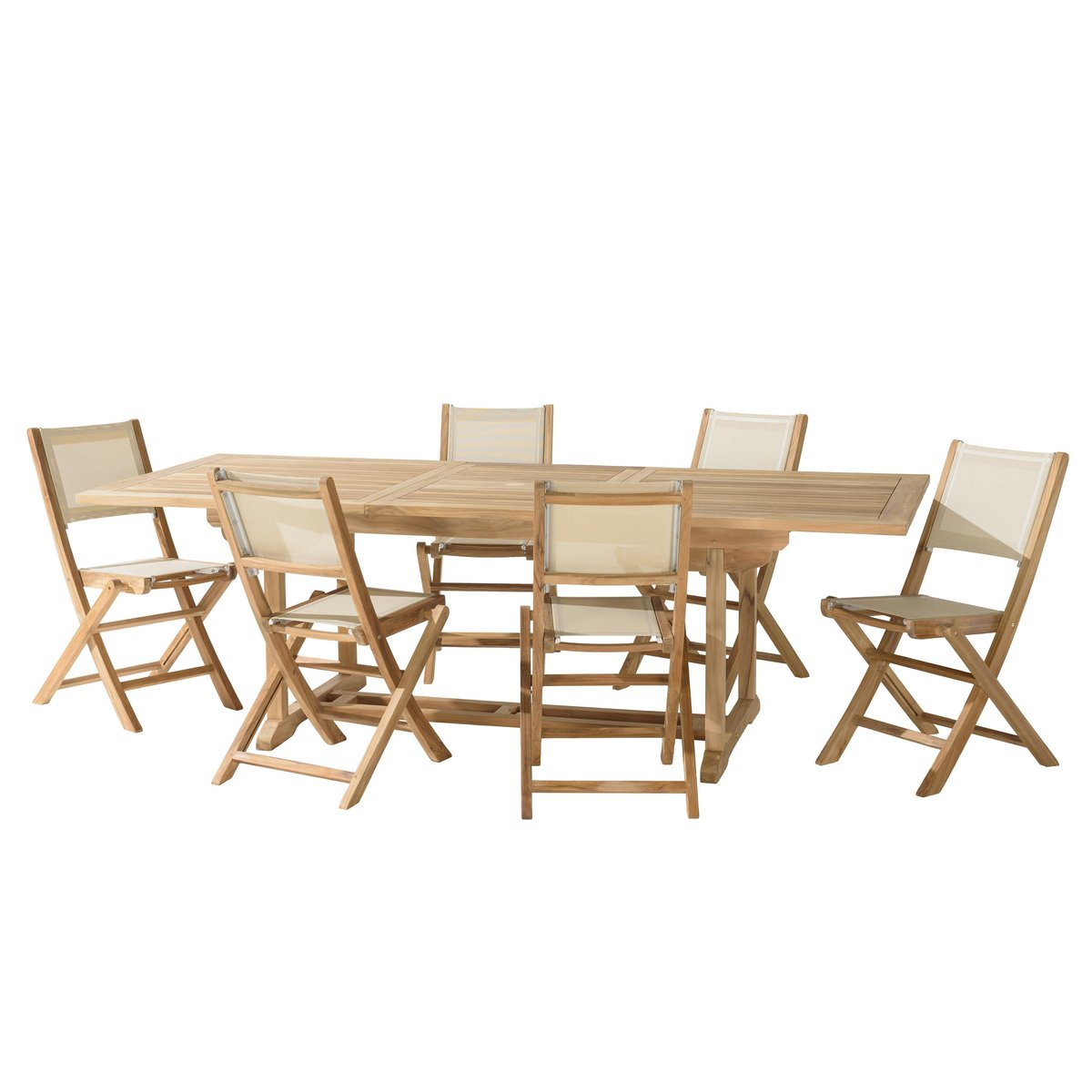 Ensemble de repas table rectangulaire 6 chaises en teck ALERIA bois naturel, PIER IMPORT