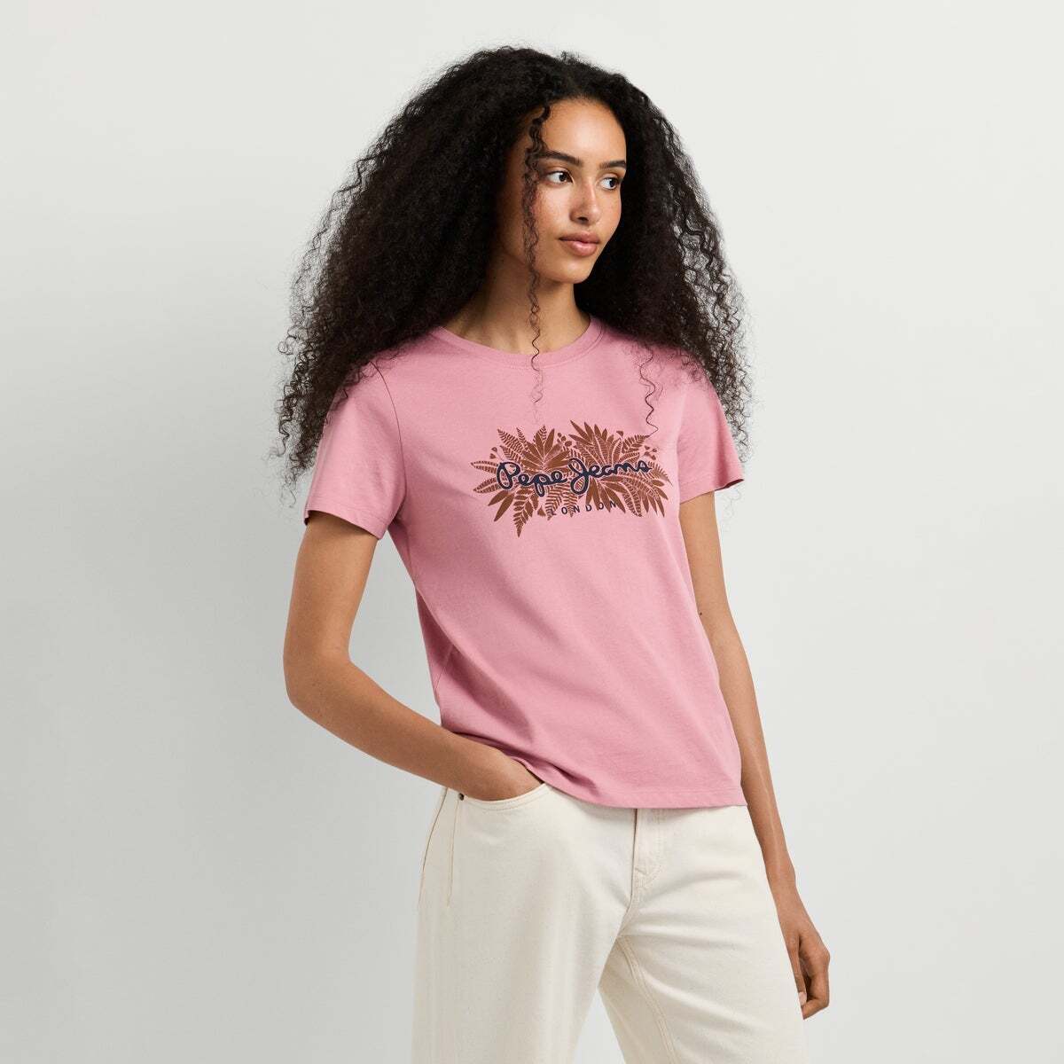 T-Shirt Avec Logo Imprimé Floral rose poudre rose, PEPE JEANS
