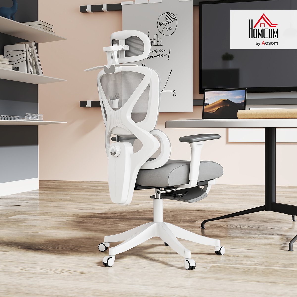 Chaise de bureau Maille (100% polyester) Gris gris, HOMCOM