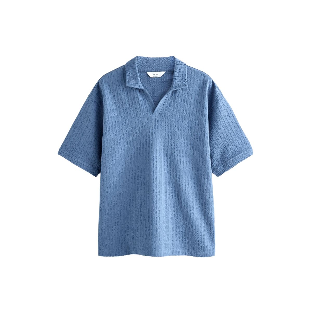 Polo texturé en seersucker à col trophée bleu, NEXT