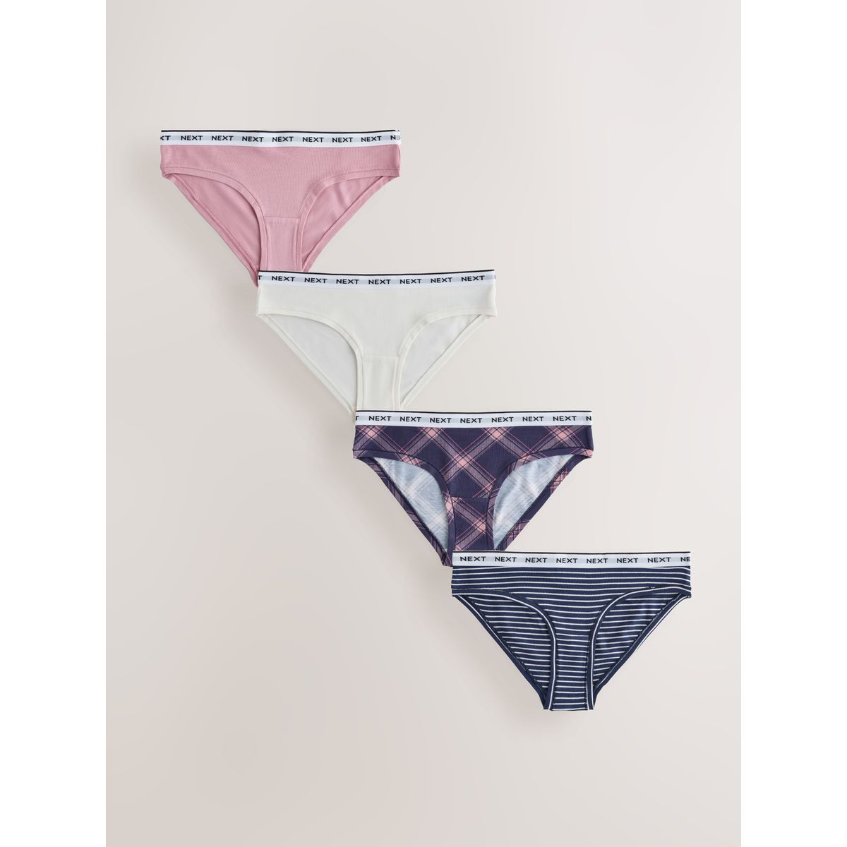 Culotte en modal et coton à logo, lot de 4 bleu marine/rose à carreaux, NEXT