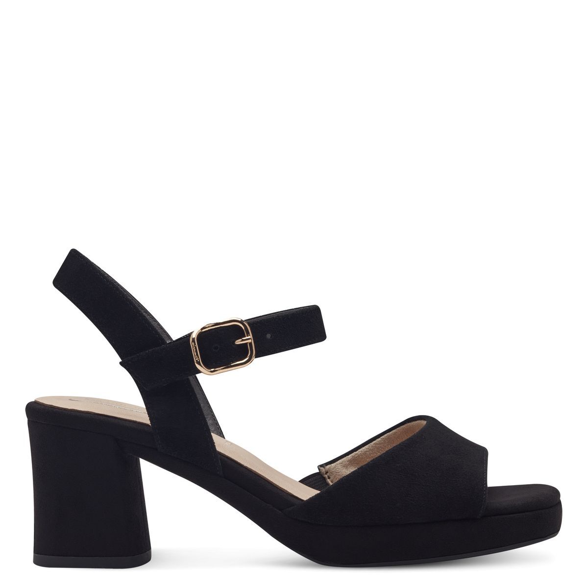 Sandale à talon en cuir noir zèbre, TAMARIS