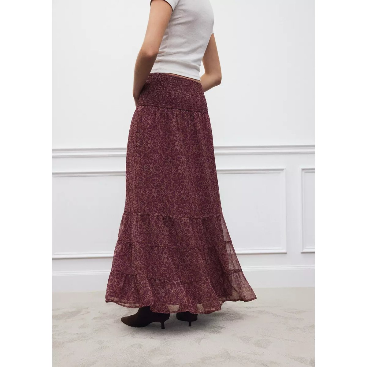 Jupe en mousseline imprimée rose, MANGO TEEN