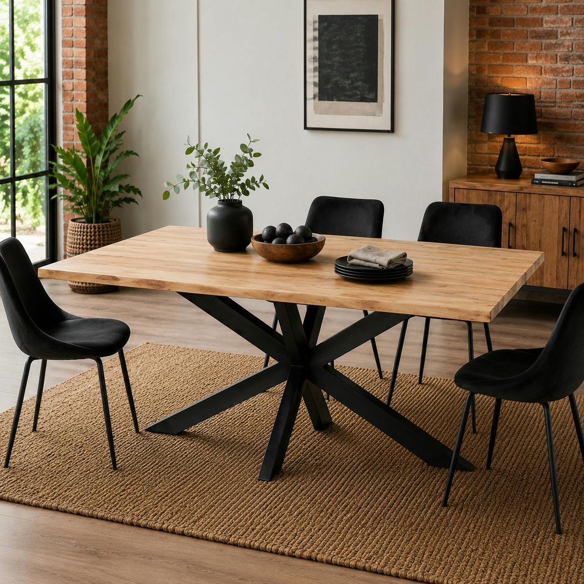 Table à manger bois bords naturels pied central 200 cm CANYON bois naturel, PIER IMPORT