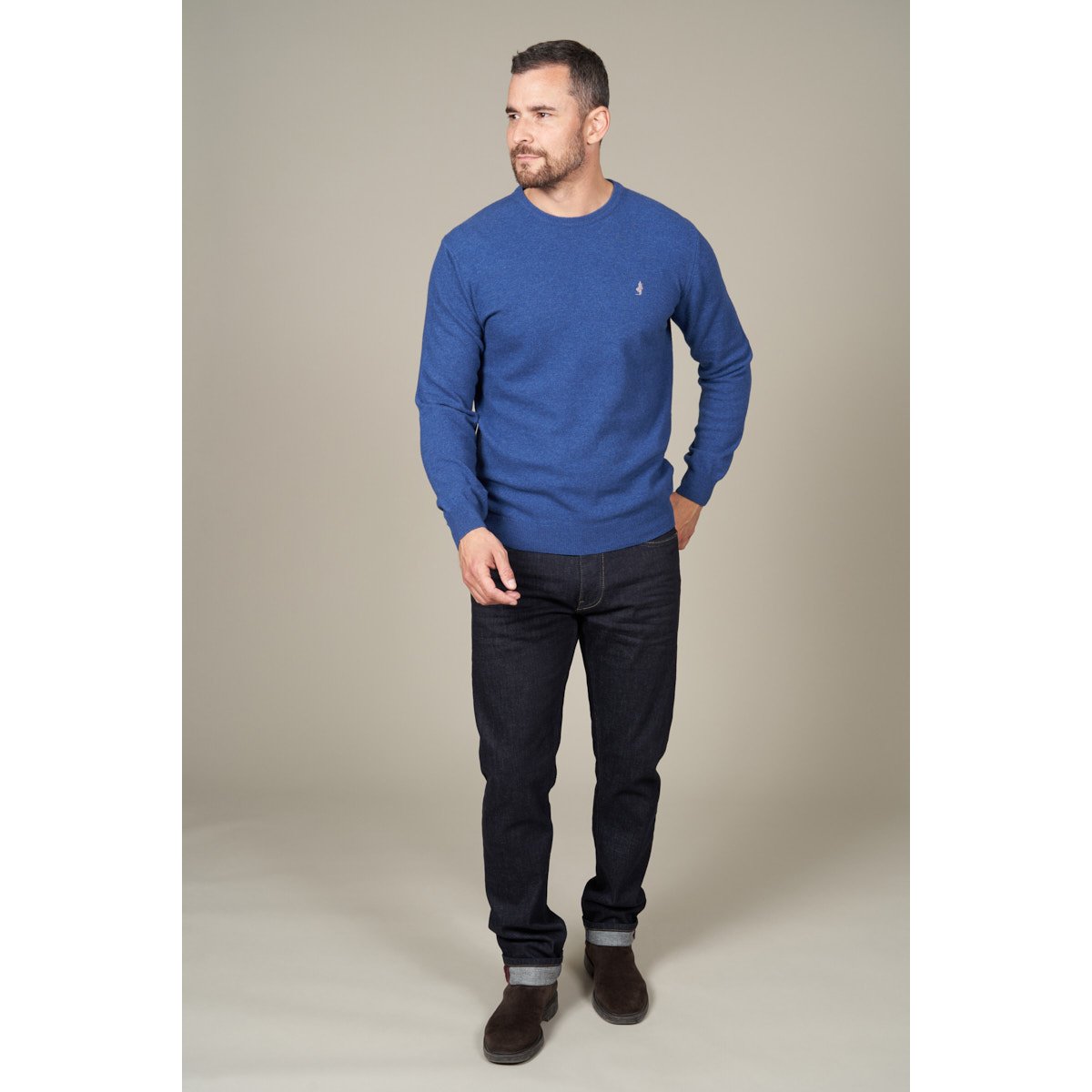 Pull col rond en laine bleu foncé, MCS