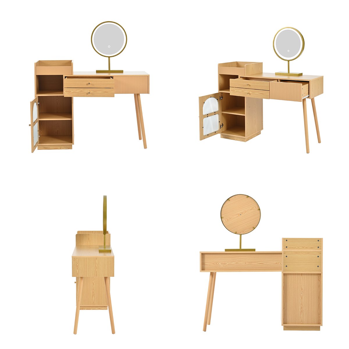 Coiffeuse table de maquillage avec 2 tiroirs 1 porte et 2 niches scandinave, ULTRAC chêne, MEUBLES COSY