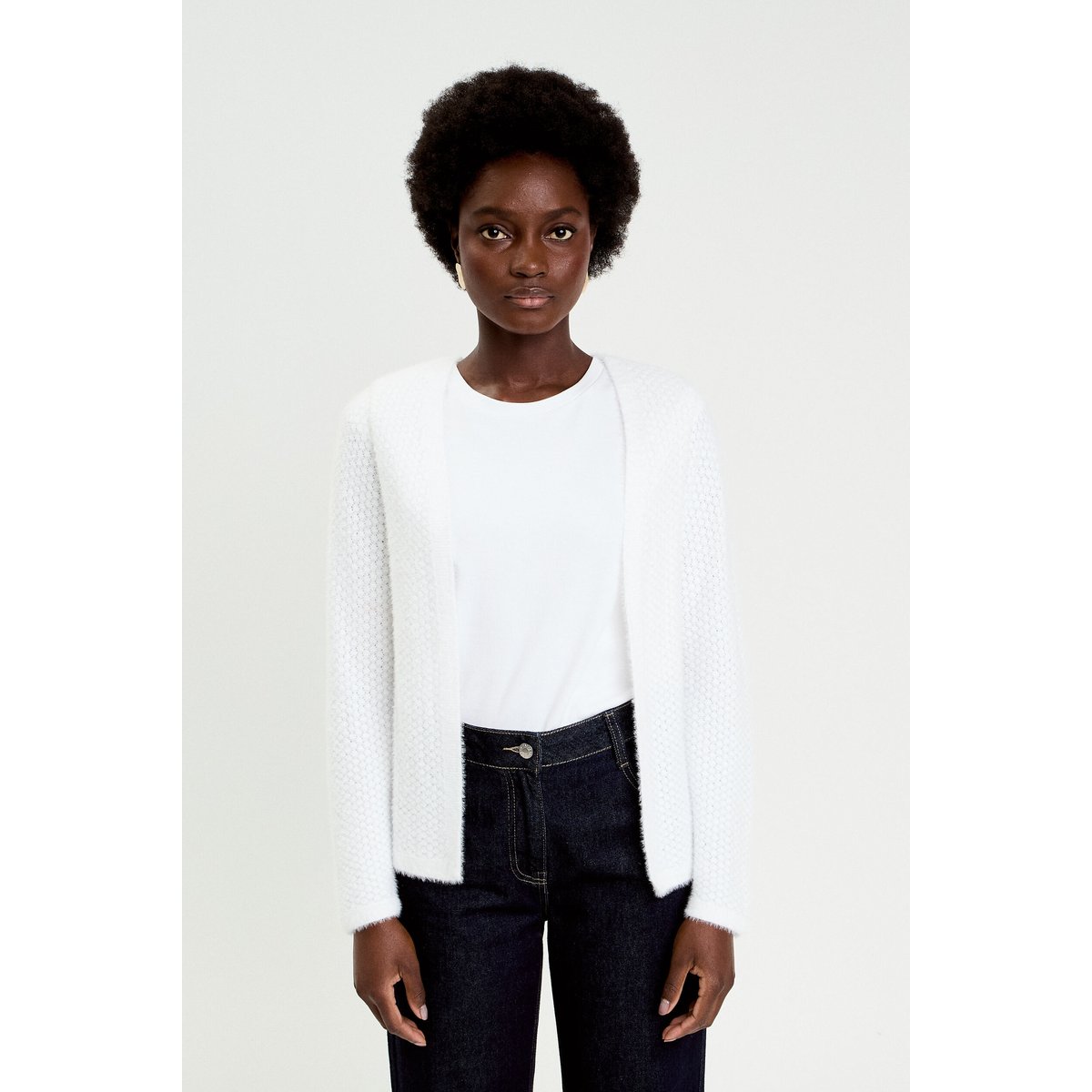 Gilet droit manches longues ecru, CACHE CACHE
