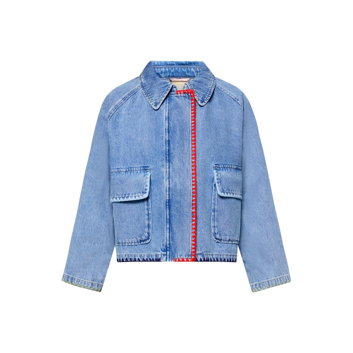 Veste en jean à poches plaquées middle blue melange, AMBER & JUNE