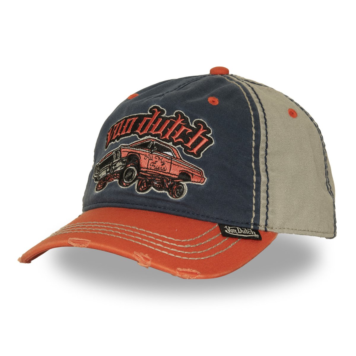 Casquette baseball RETRO orange/bleu foncé/gris clair, VON DUTCH