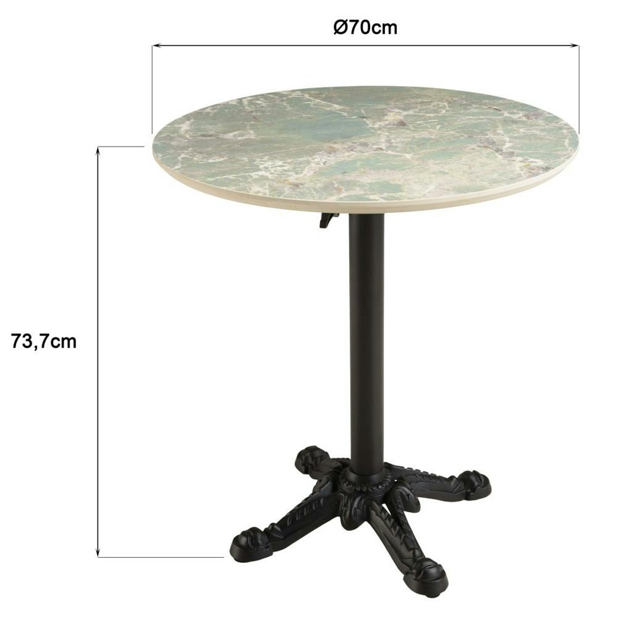 Table bistrot D70cm pliable en céramique marbré vert BELLUNE vert, PIER IMPORT