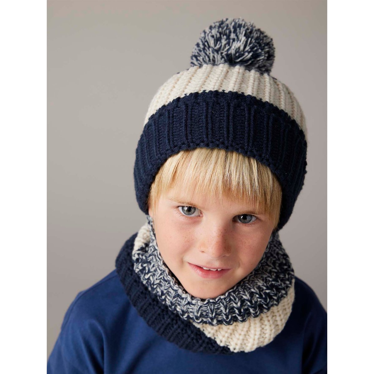 Ensemble colorblock bonnet + snood + gants bleu nuit, VERTBAUDET