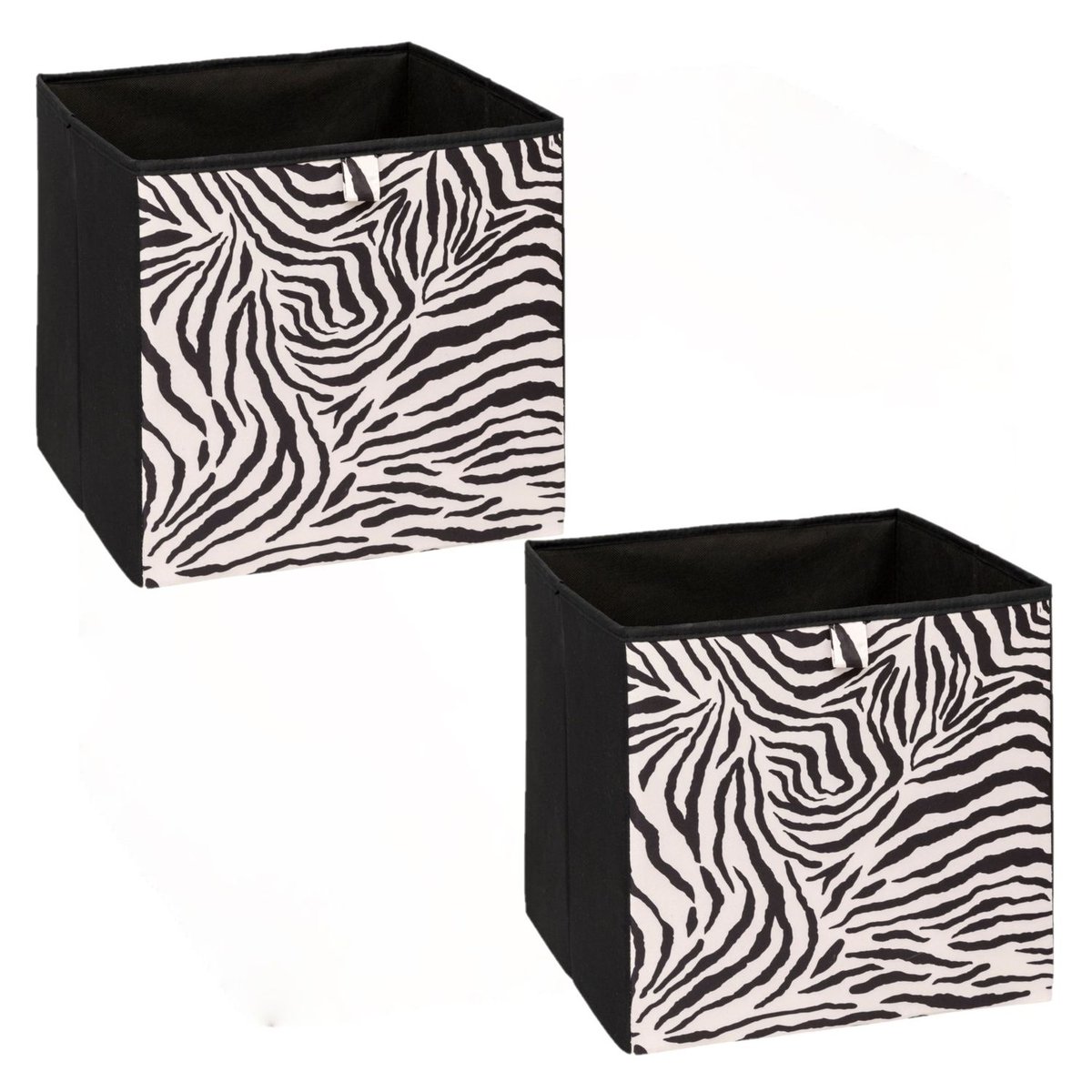 Lot de 2 boîtes de rangement cubes à motifs zèbre MIX'N MODUL noir, TOILINUX