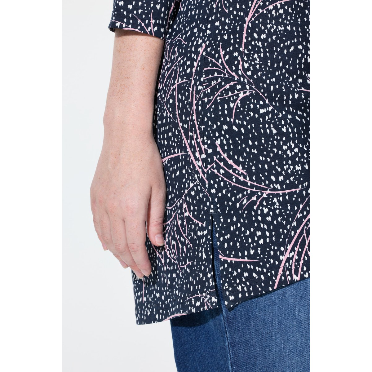 T-shirt long en coton bio marine, ULLA POPKEN