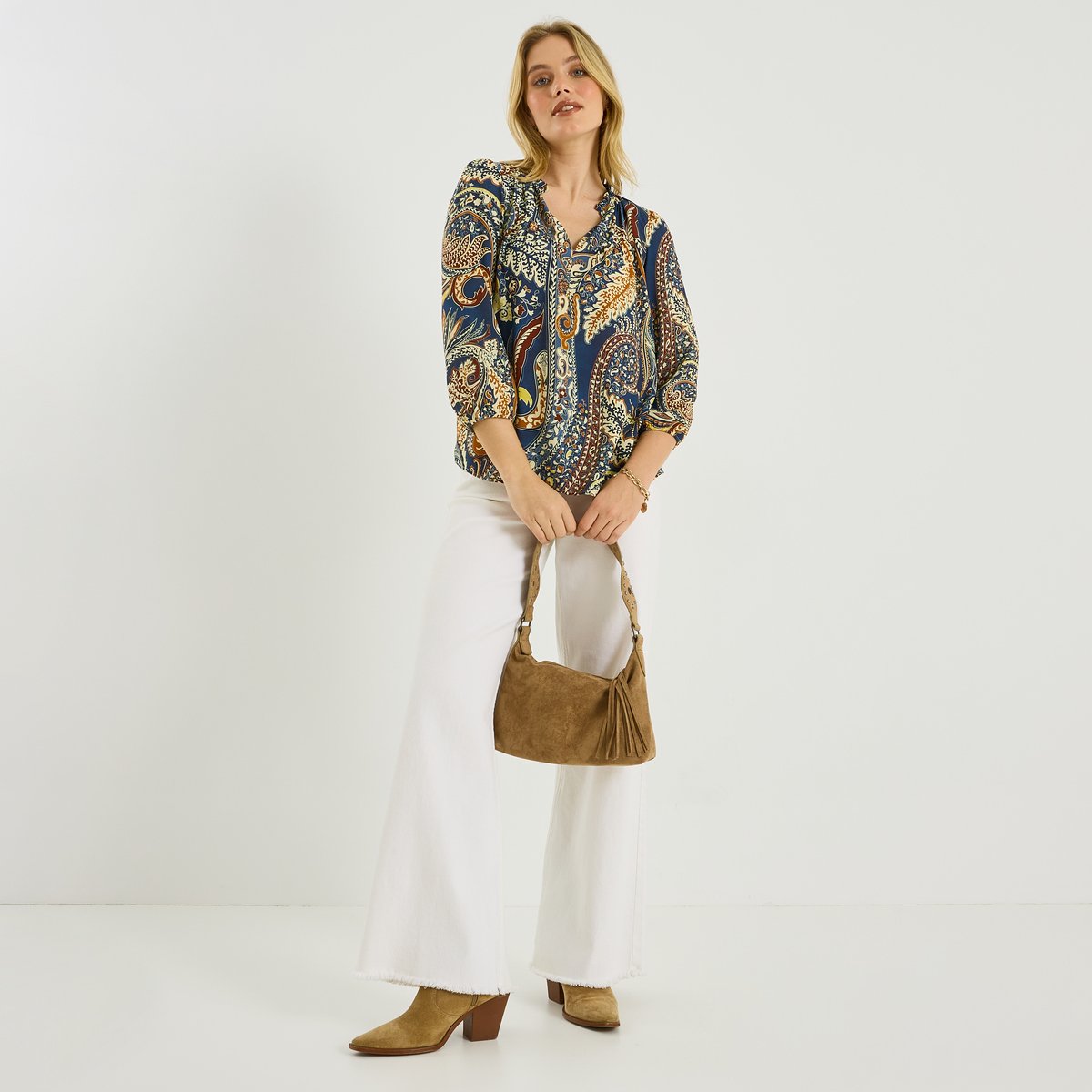 Blouse col V imprimé paisley bleu, GRAIN DE MALICE