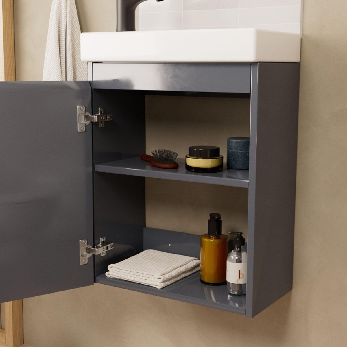 Meuble lave-mains + miroir ovale LISA gris anthracite, MOB IN