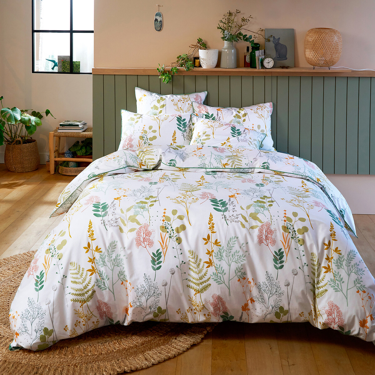 Drap housse percale de coton, Herbarium imprimé fond blanc, LA REDOUTE INTERIEURS