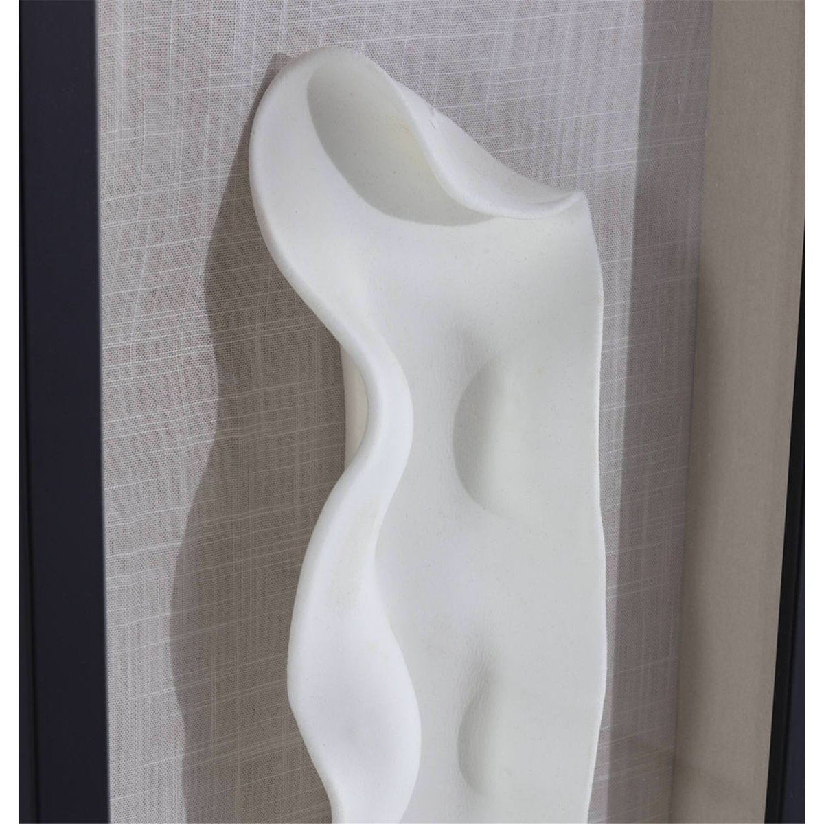Tableau relief abstrait en argile et verre noir, crème et blanc, RECOLLECTION