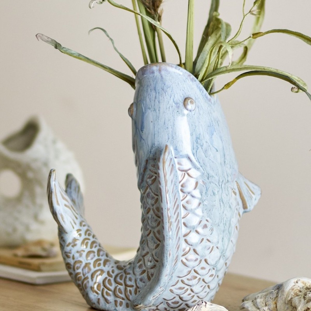 Vase poisson grès  Hiro bleu clair, BLOOMINGVILLE