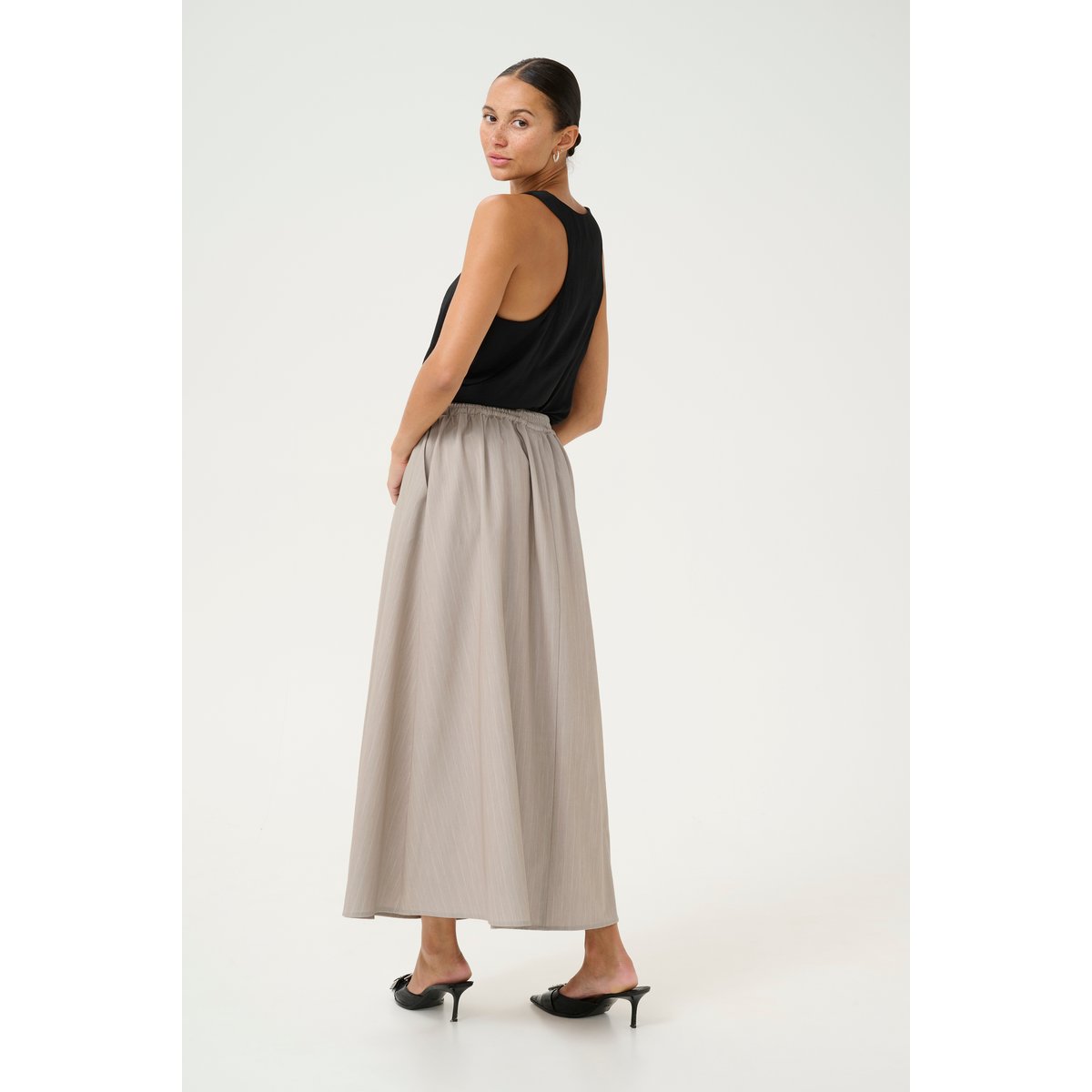 Skirt imprimé feather gray melange pinstripe, KAFFE