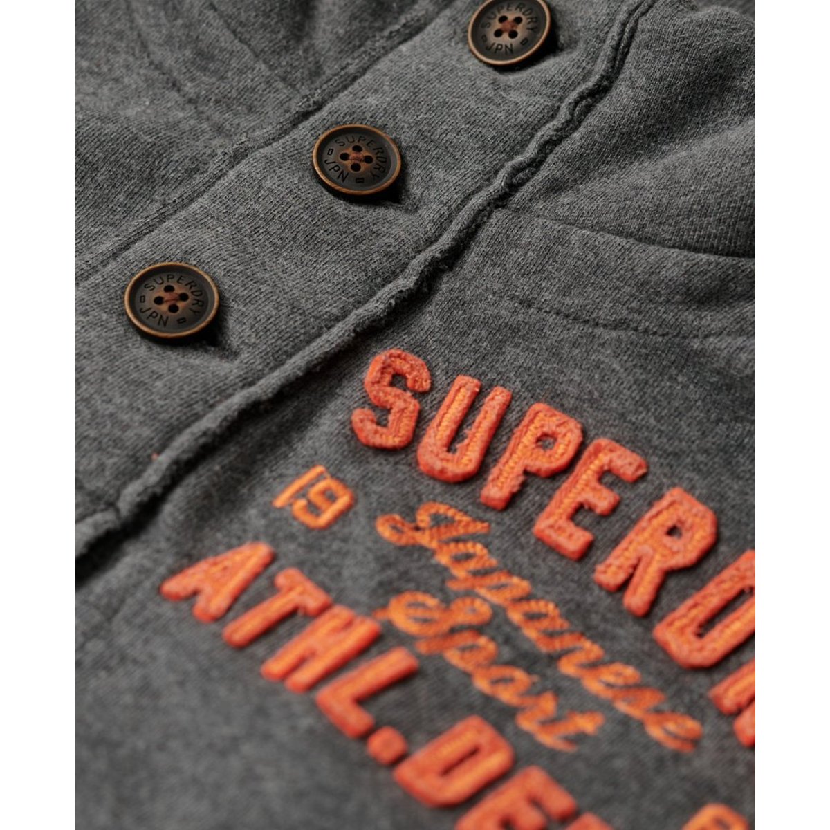 Pull à col boutonné Vintage Athletic anthracite chiné, SUPERDRY