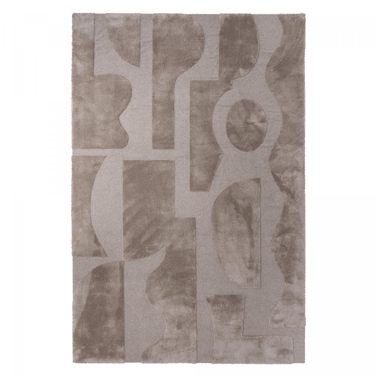 Tapis salon et chambre tufté en laine motif géométrique MURAL beige, UN AMOUR DE TAPIS