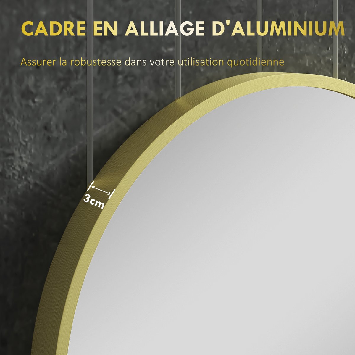 Miroir de salle de bains Alliage d'aluminium jaune, HOMCOM