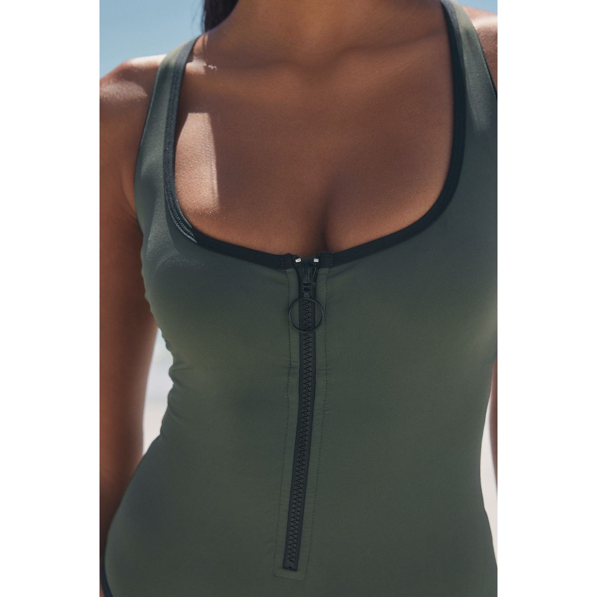 Maillot de bain gainant ventre plat zippé vert kaki, NEXT