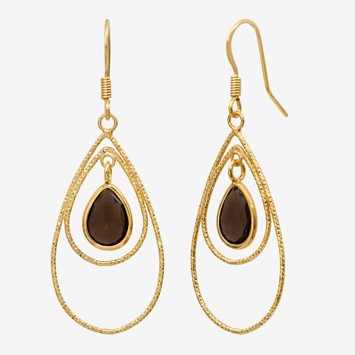 Boucles d'oreilles dorées quartz fumé - selma quartz vert, CAROLINE NAJMAN