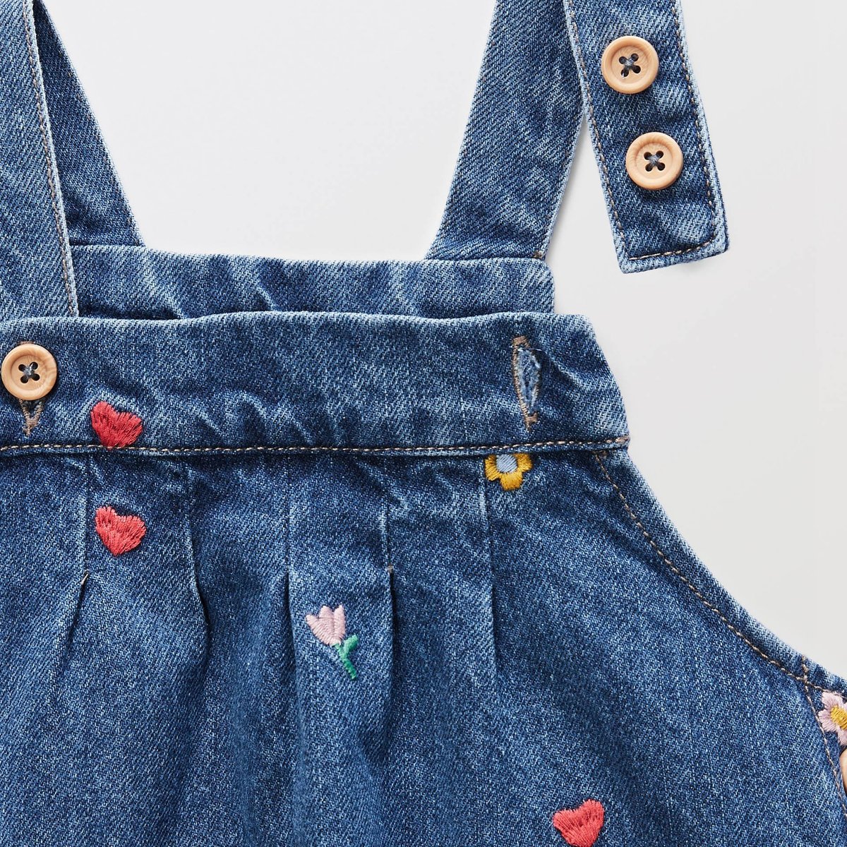 Robe brodée en coton BIO GOTS stone denim, BOUT'CHOU