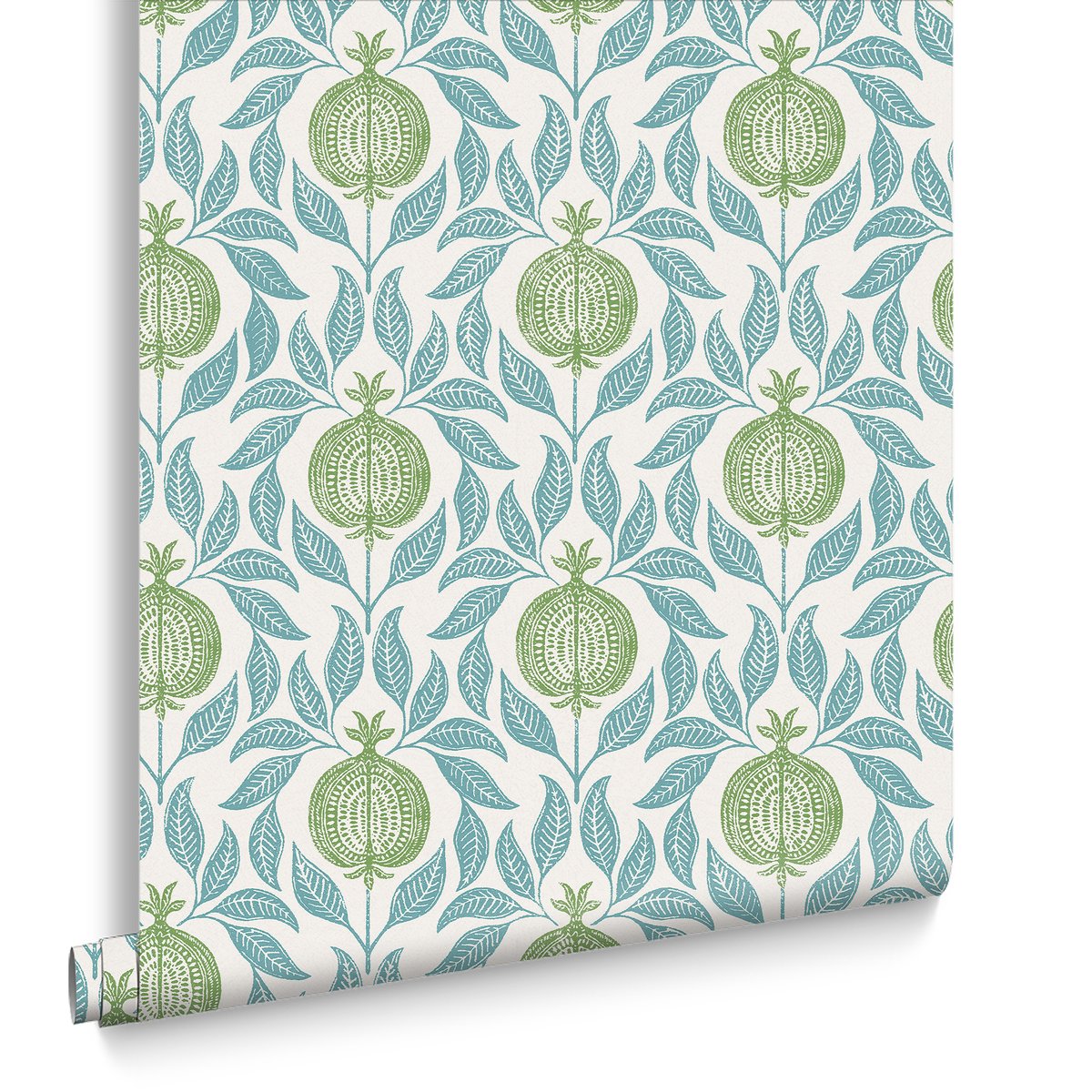 Papier peint Fruits de grenade vert bleu sur fond clair, GRAHAM ET BROWN