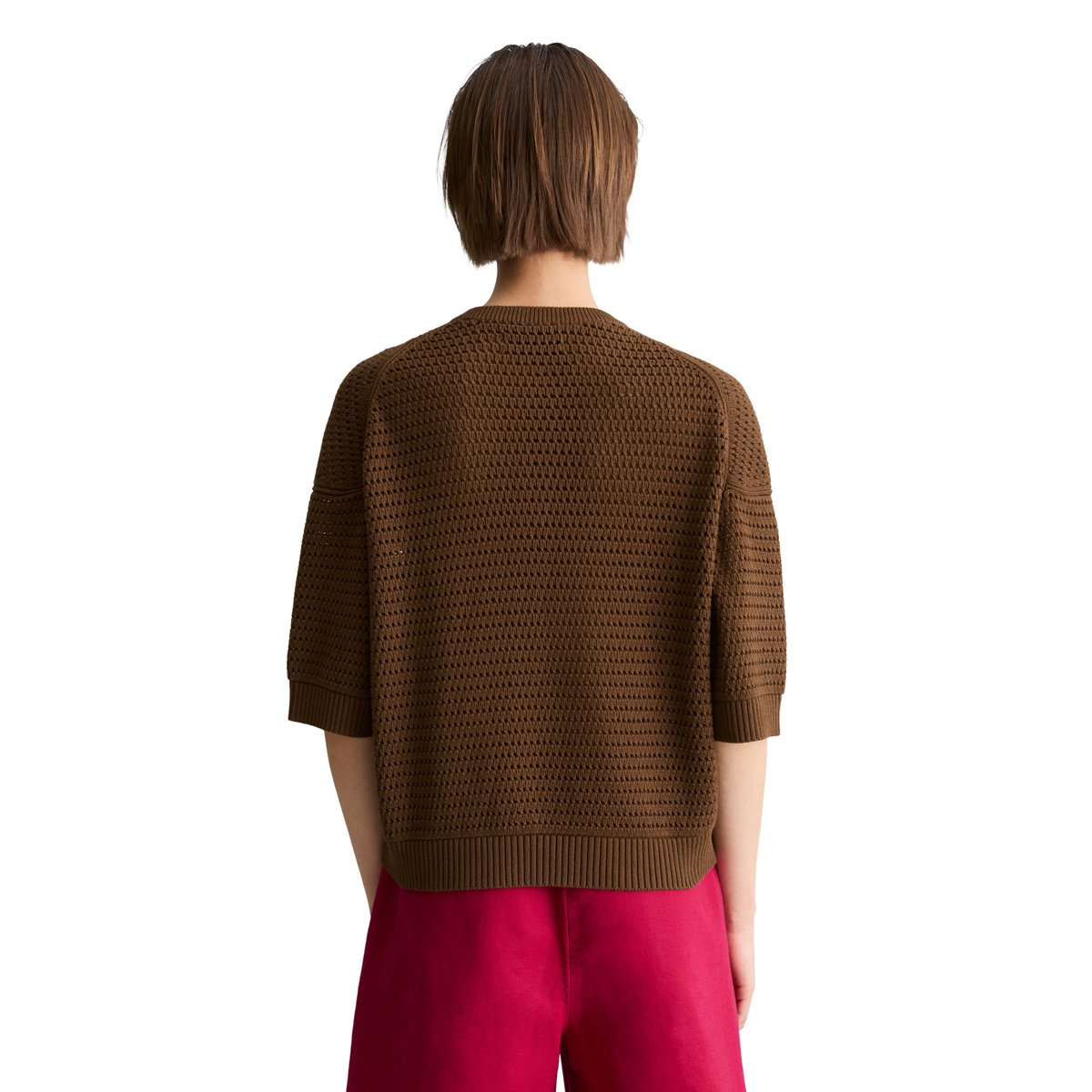 Pull à manches courtes relaxed en coton organique marron, MARC O’POLO DENIM