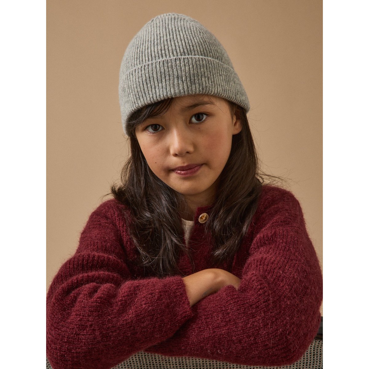 Bonnet en laine mérinos enfant gris chine, CYRILLUS