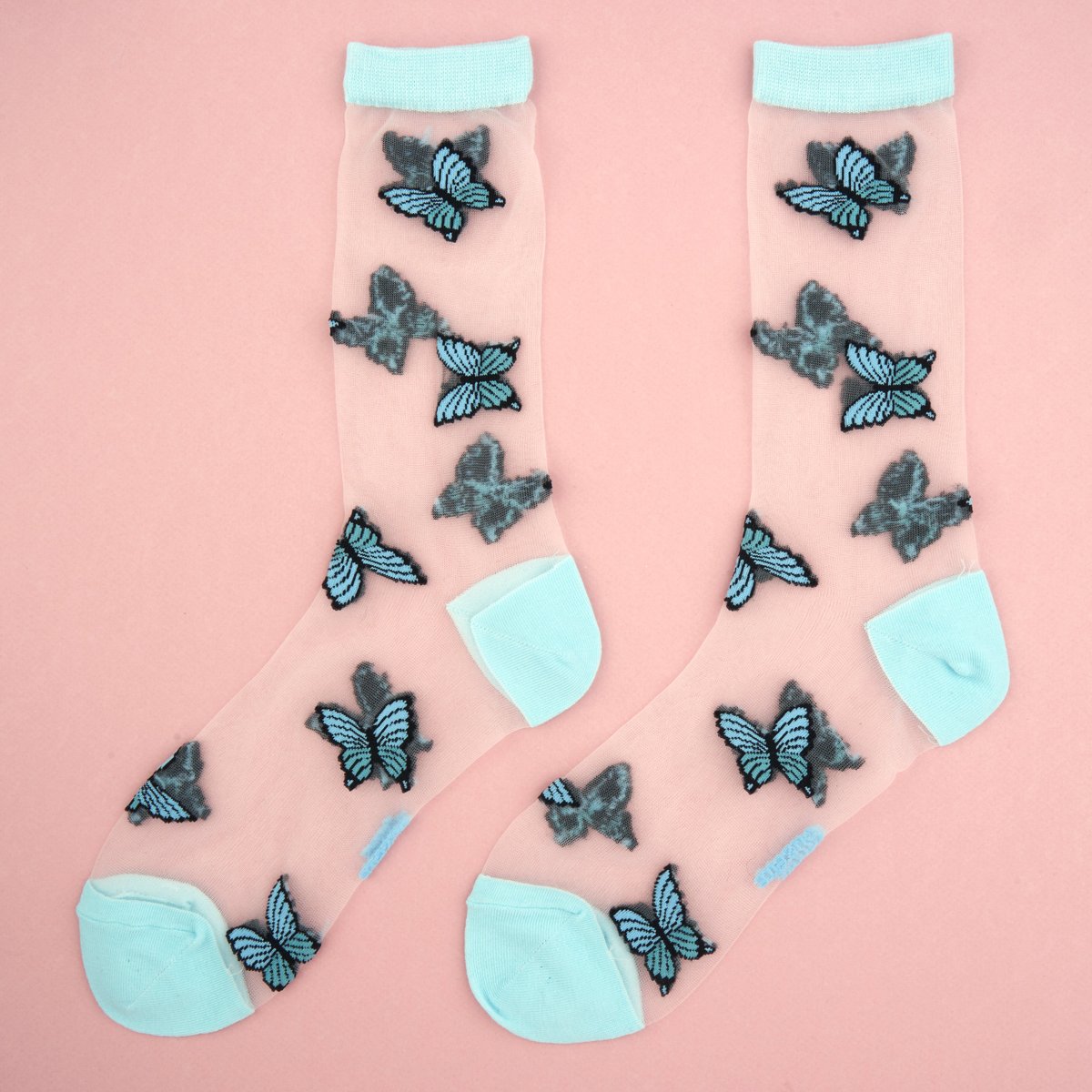 Chaussettes transparentes PAPILLON BLEU bleu, COUCOU SUZETTE
